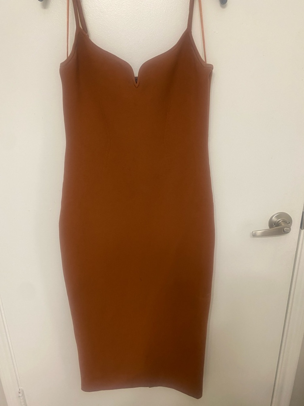 Express Rust-Colored Midi Slip Dress with V-Notch